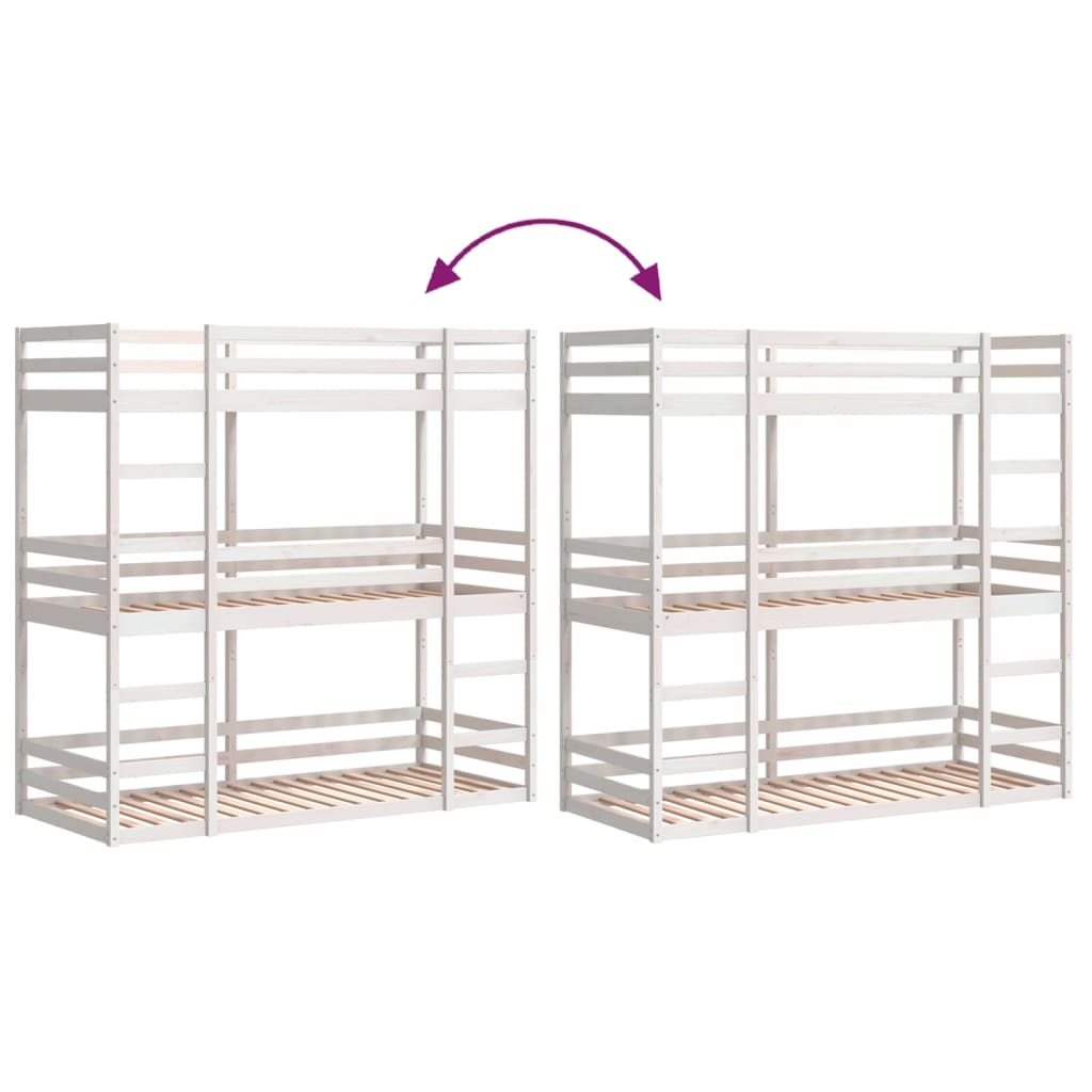 vidaXL Triple Bunk Bed without Mattress White 90x190 cm Single Solid Wood Pine