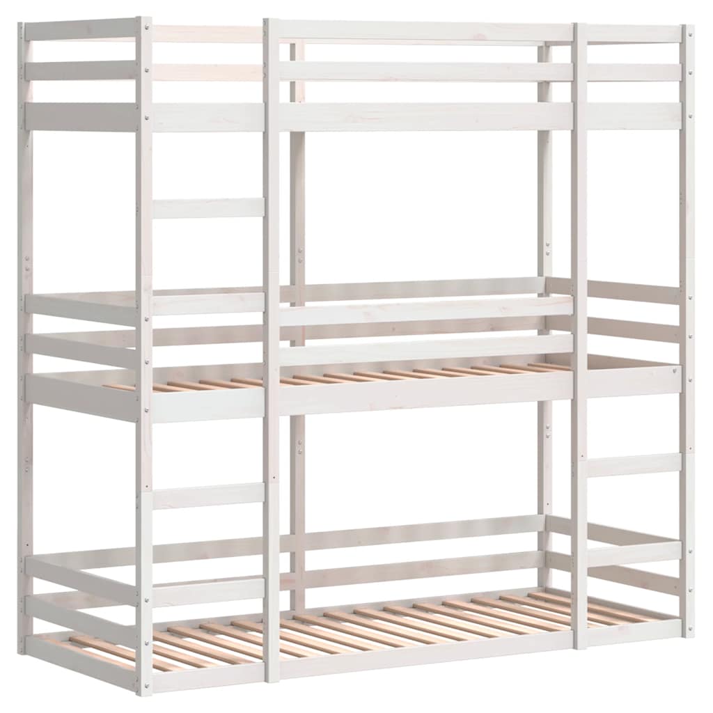 Triple Bunk Bed without Mattress White 75x190 cm Small Single Solid Wood Pine