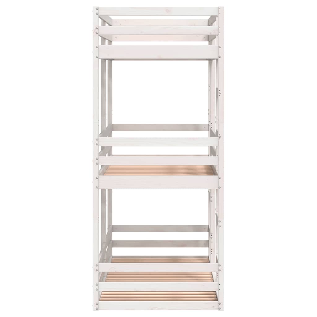 Triple Bunk Bed without Mattress White 75x190 cm Small Single Solid Wood Pine