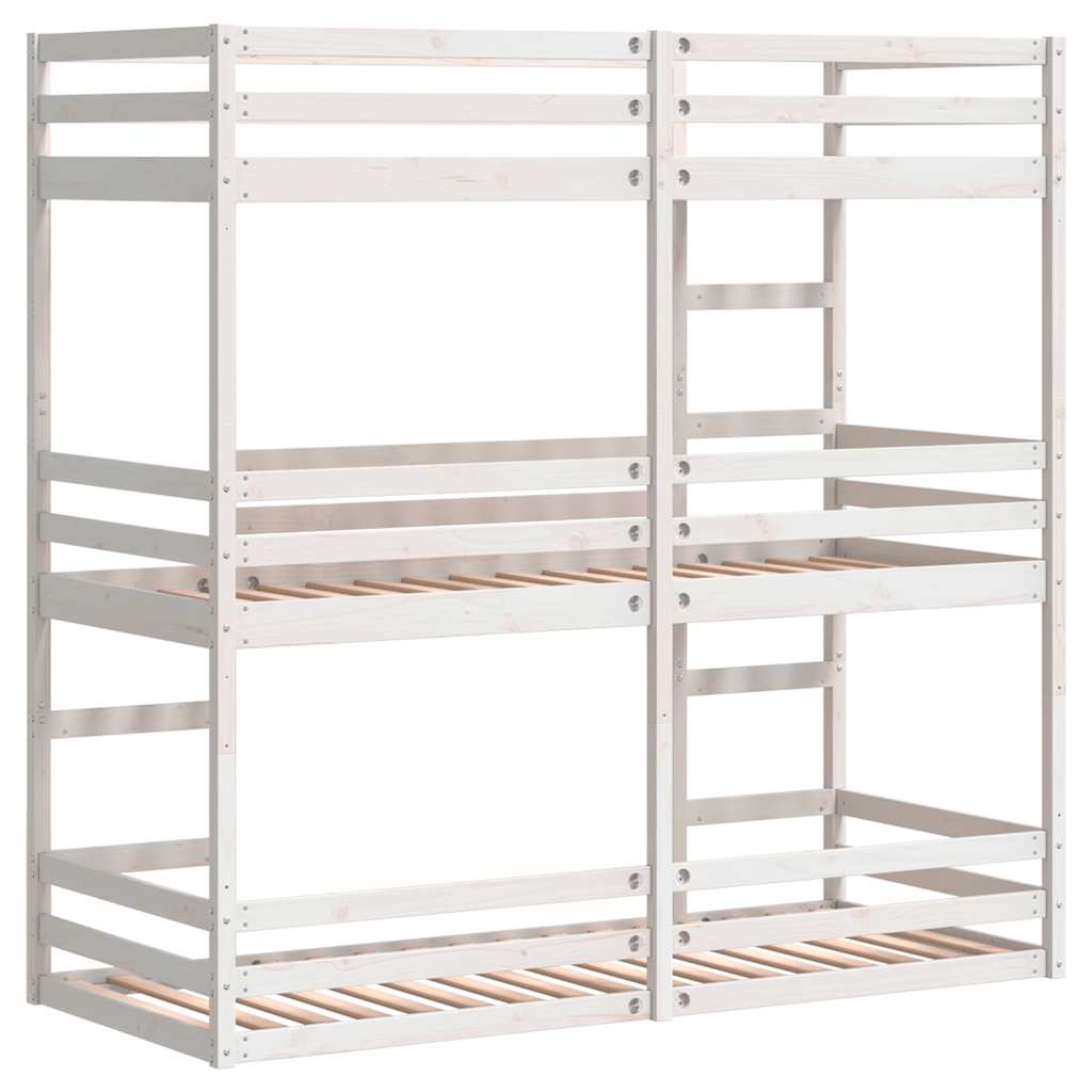 Triple Bunk Bed without Mattress White 75x190 cm Small Single Solid Wood Pine