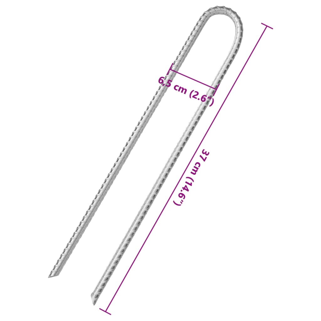 vidaXL Tent Pegs 6 pcs U-shaped 37 cm Ø10 mm Galvanised Steel