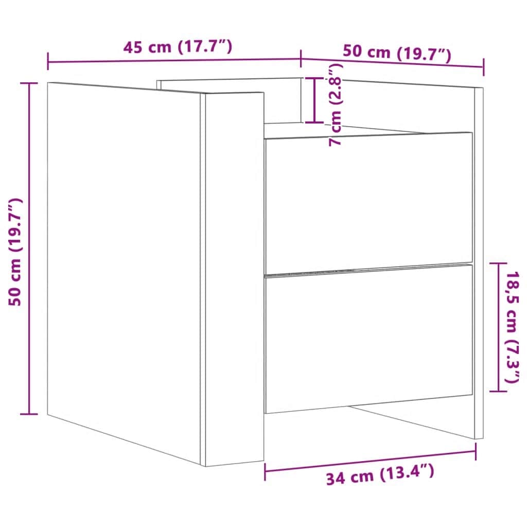 Bedside Cabinet White 45x50x50 cm Engineered Wood