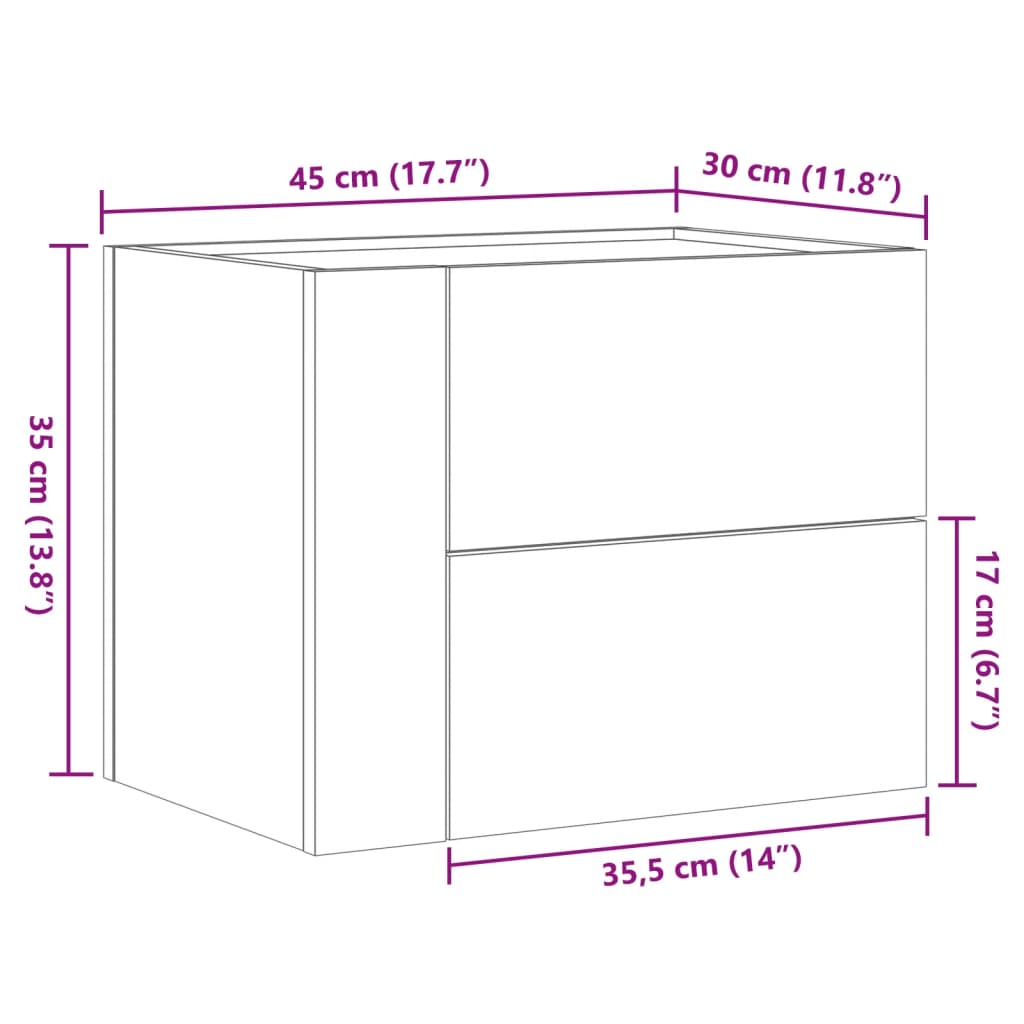 vidaXL Wall-mounted Bedside Cabinets 2 pcs Grey Sonoma 45x30x35 cm