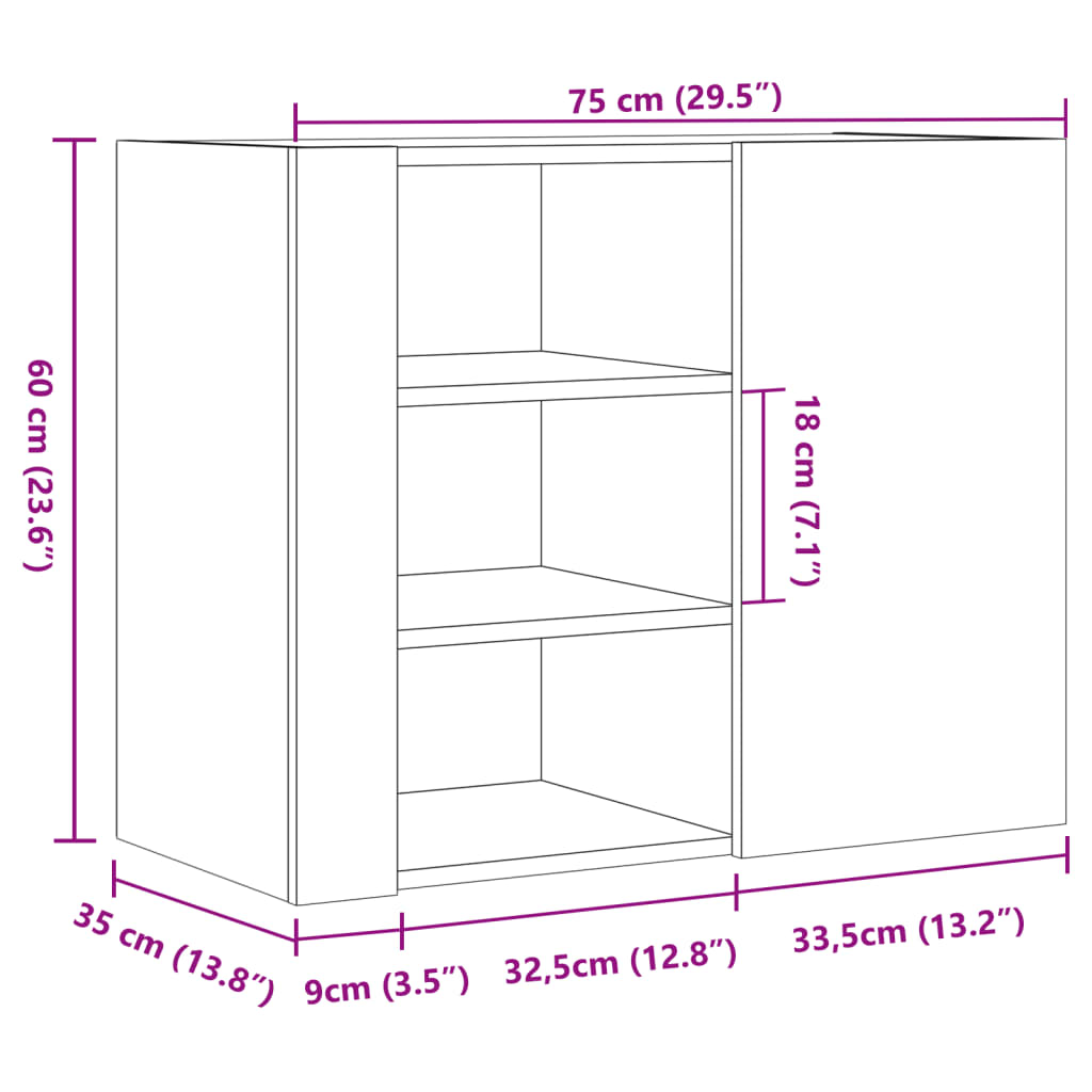 vidaXL Wall Cabinet Sonoma Oak 75x35x60 cm Engineered Wood