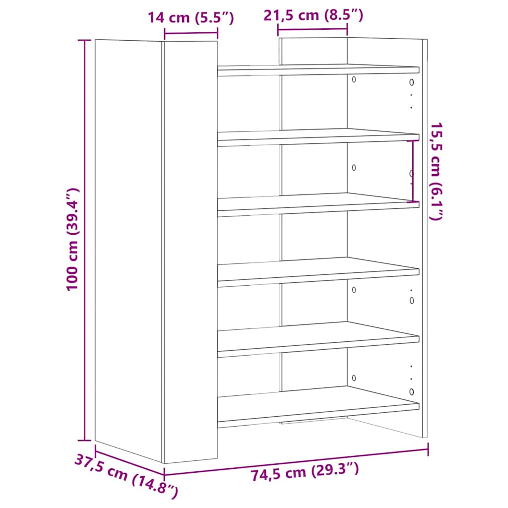 Shoe Cabinet Sonoma Oak 74.5x37.5x100 cm Engineered Wood