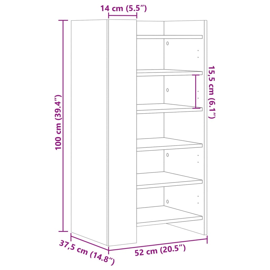 Shoe Cabinet Smoked Oak 52x37.5x100 cm Engineered Wood
