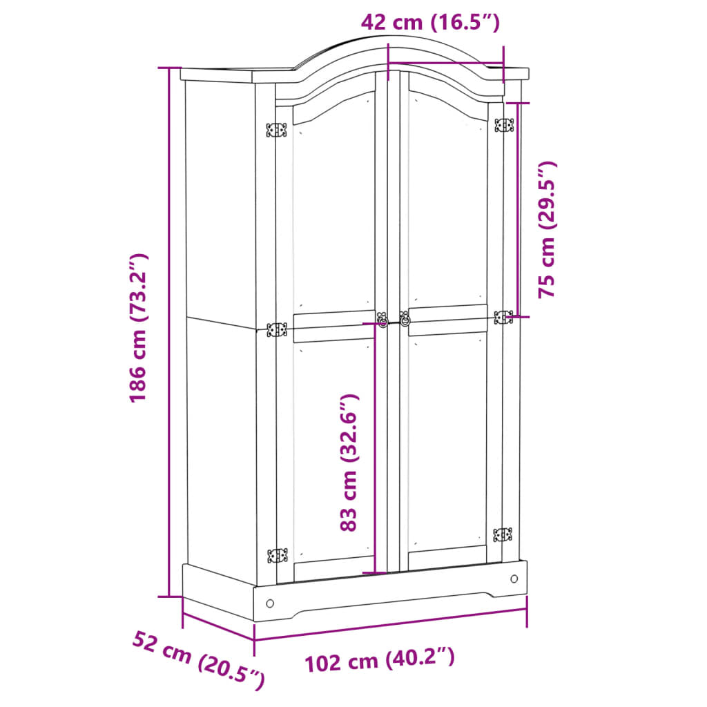 vidaXL Wardrobe Corona 102x52x186 cm Solid Wood Pine