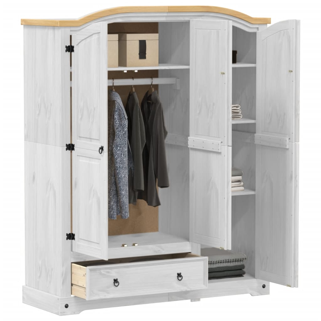 Wardrobe Corona White 151.5x52x186 cm Solid Wood Pine