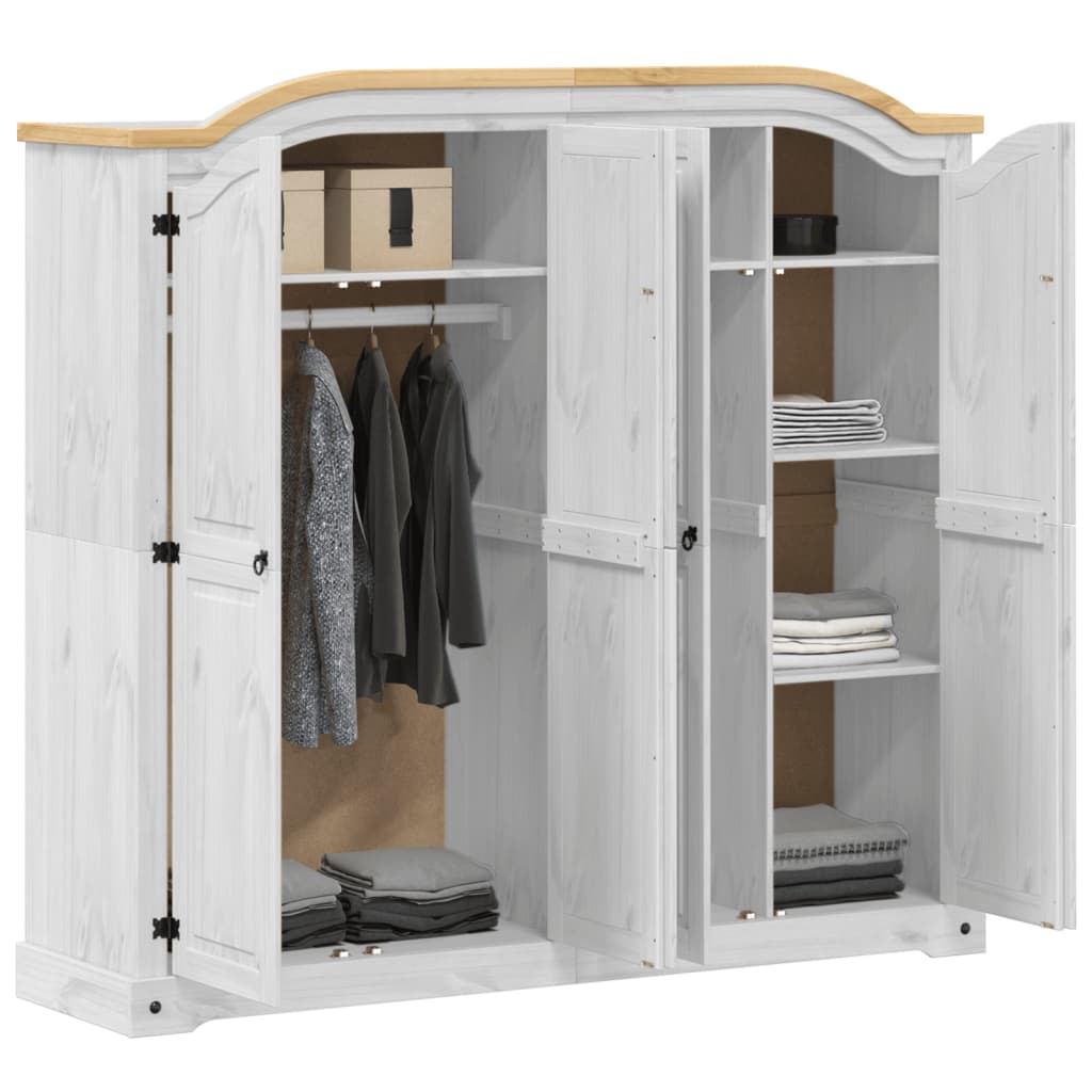 vidaXL Wardrobe Corona White 194x52x186 cm Solid Wood Pine