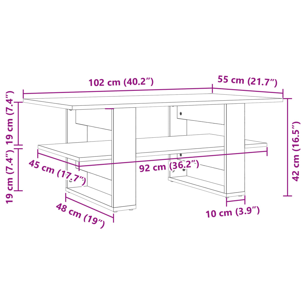 Coffee Table White 102x55x42 cm Engineered Wood