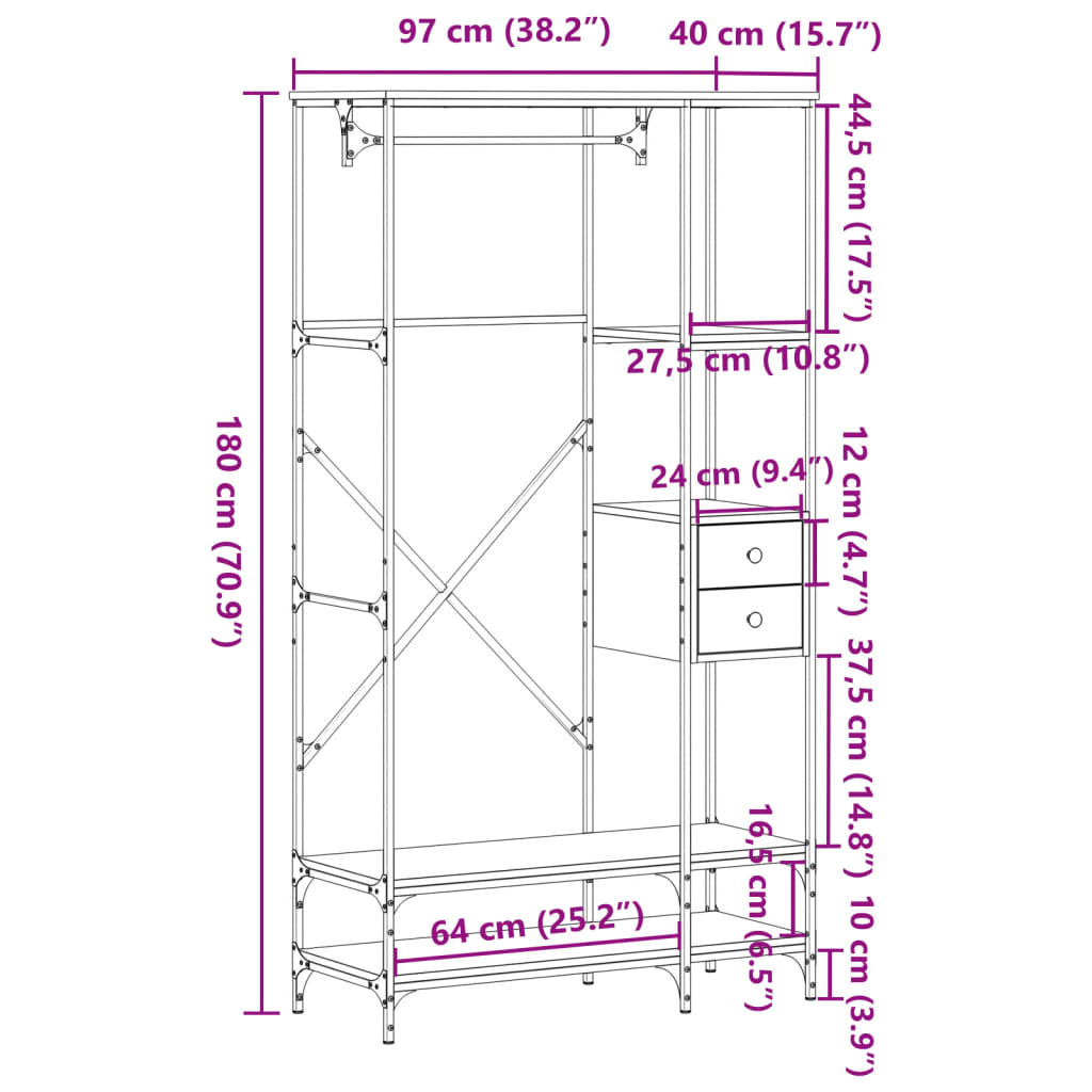 Clothes Rack with Shelves Grey Sonoma Engineered Wood