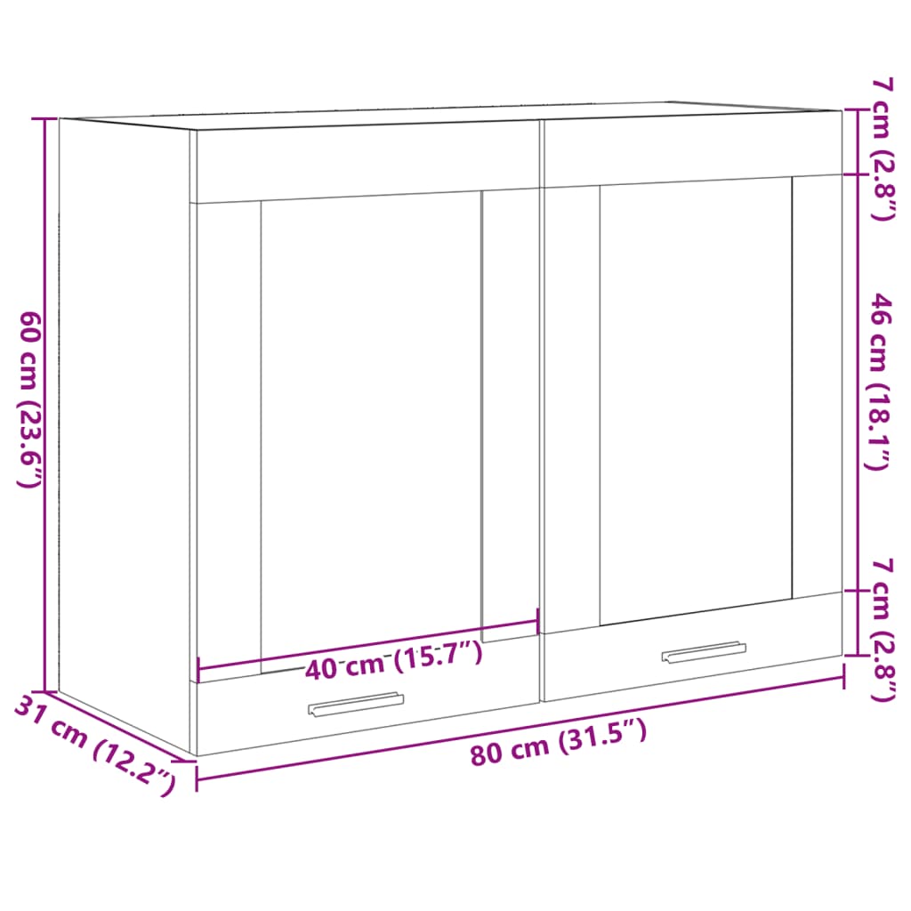 vidaXL Hanging Glass Cabinet Sonoma Oak 80x31x60 cm Engineered Wood