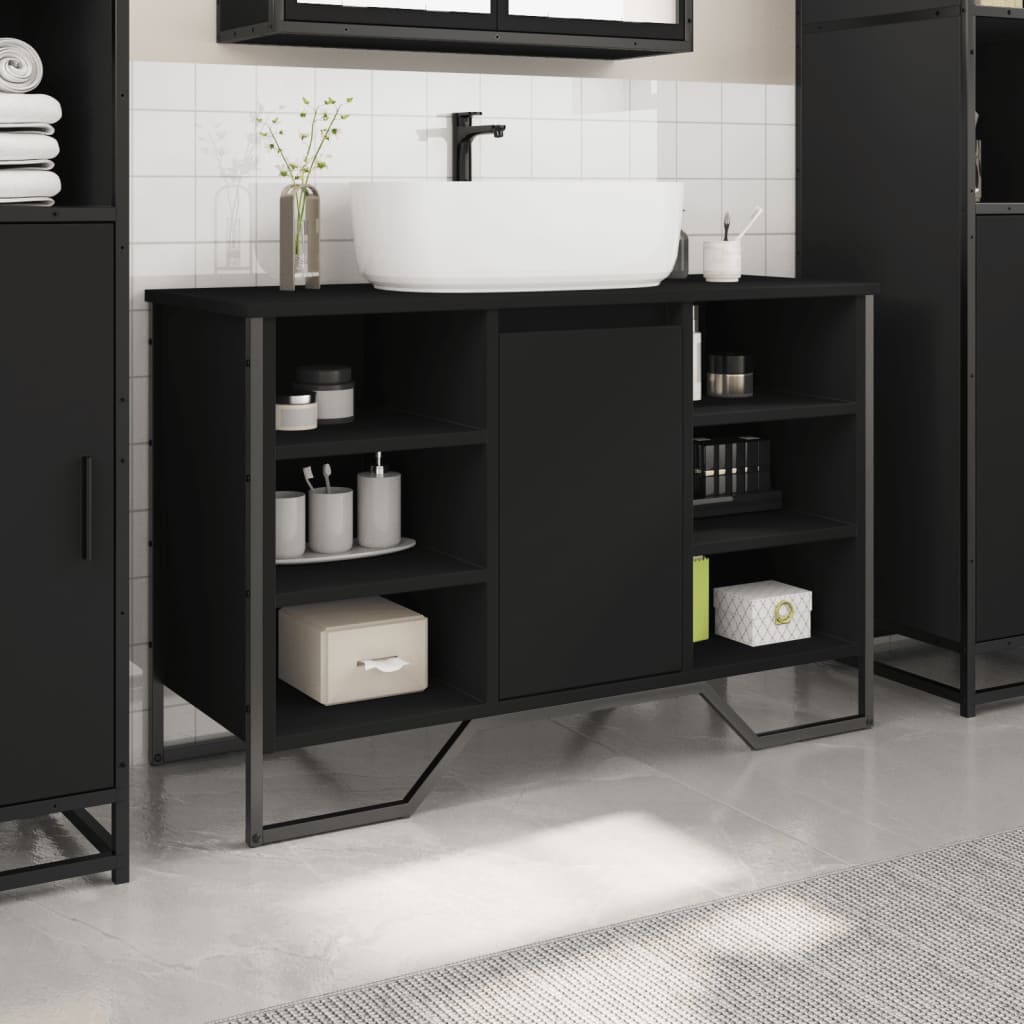 vidaXL Bathroom Sink Cabinet Black 91x35x60 cm Engineered Wood