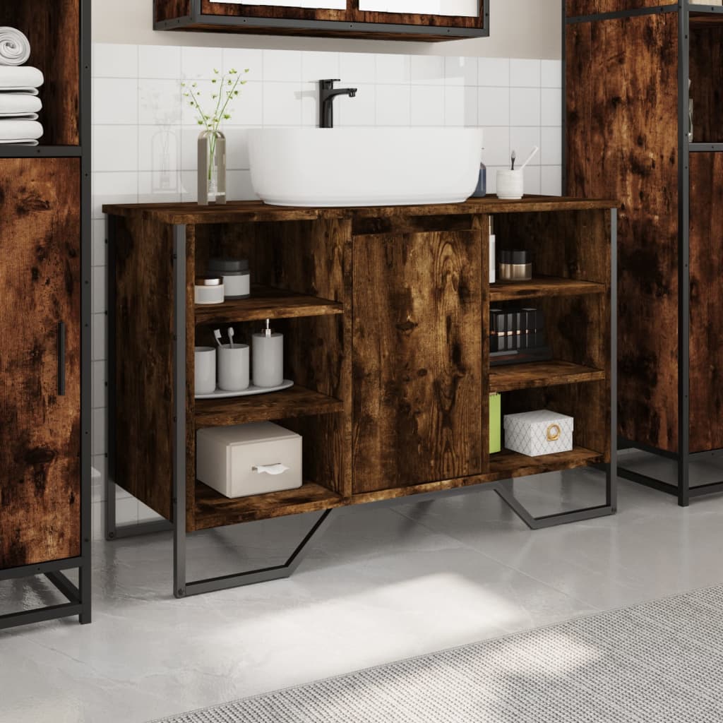 vidaXL Bathroom Sink Cabinet Smoked Oak 91x35x60 cm Engineered Wood