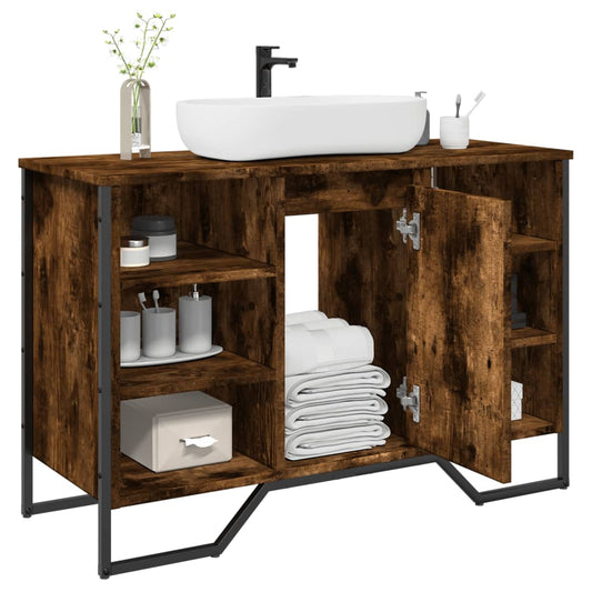 vidaXL Bathroom Sink Cabinet Smoked Oak 91x35x60 cm Engineered Wood