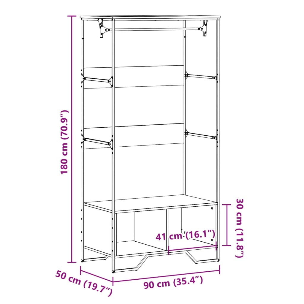 vidaXL Wardrobe Black 90x50x180 cm Engineered Wood