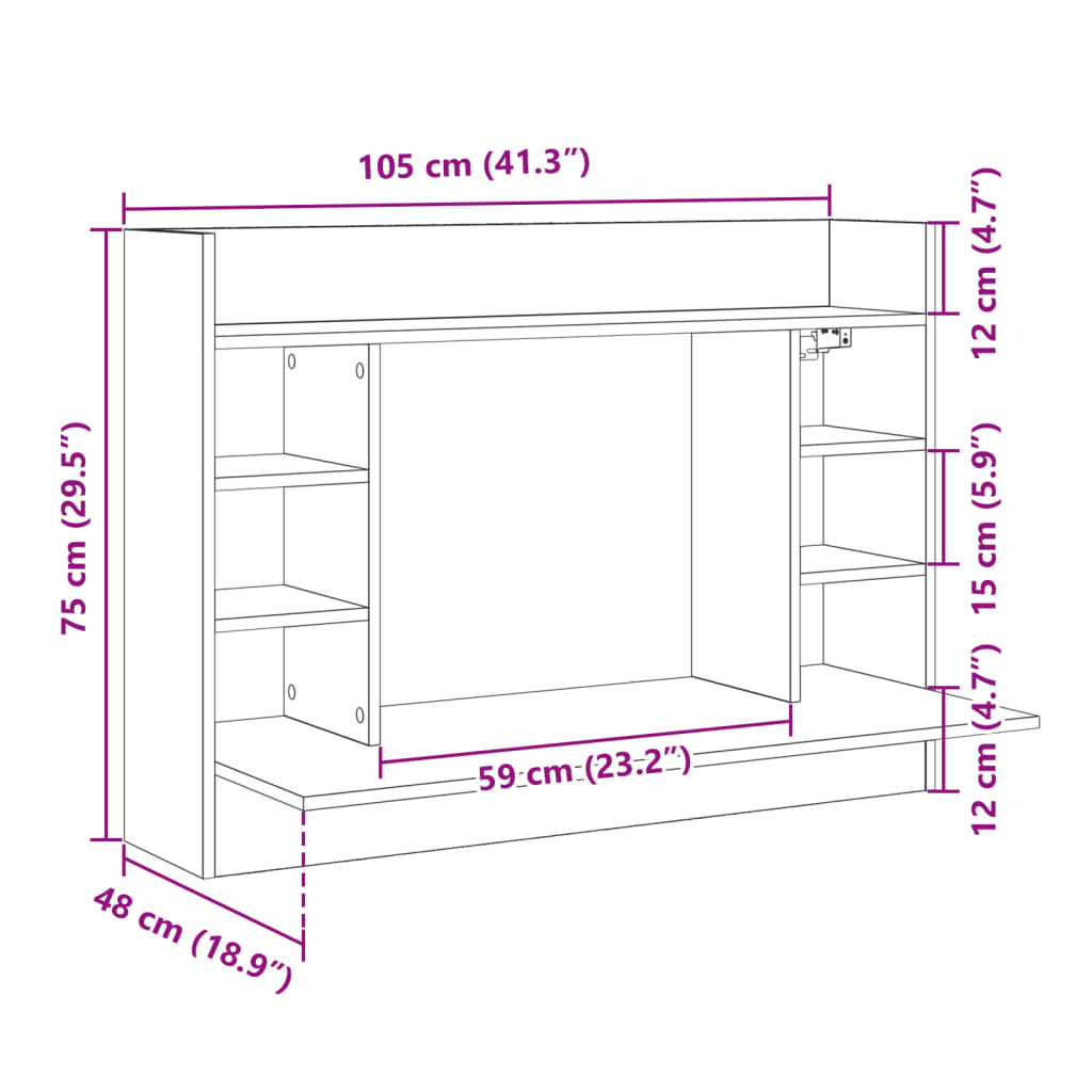 vidaXL Wall-Mounted Desk White 105x48x75 cm Engineered Wood