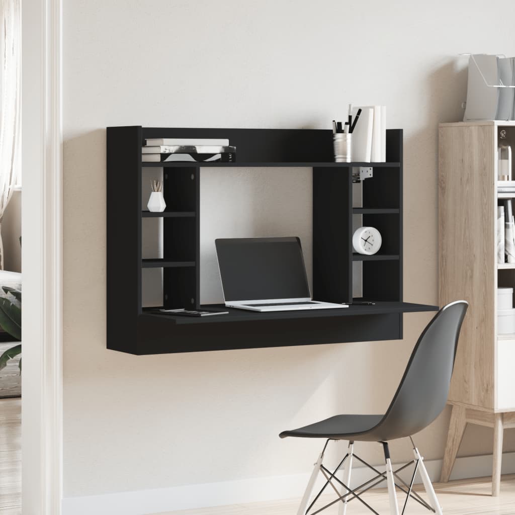 vidaXL Wall-Mounted Desk Black 105x48x75 cm Engineered Wood