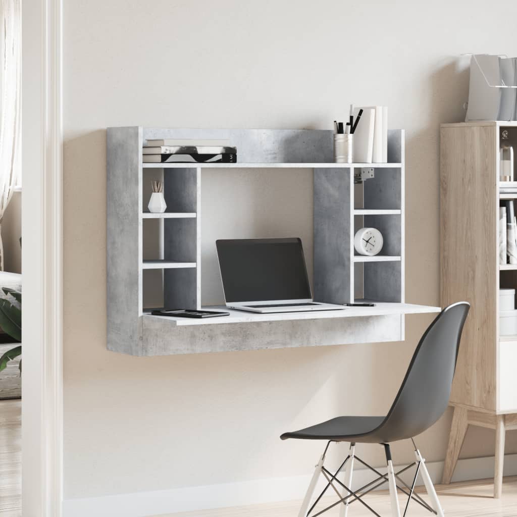 vidaXL Wall-Mounted Desk Concrete Grey 105x48x75 cm Engineered Wood