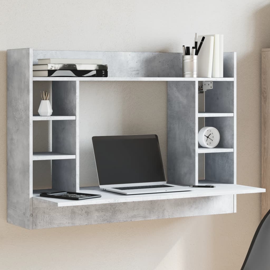 vidaXL Wall-Mounted Desk Concrete Grey 105x48x75 cm Engineered Wood