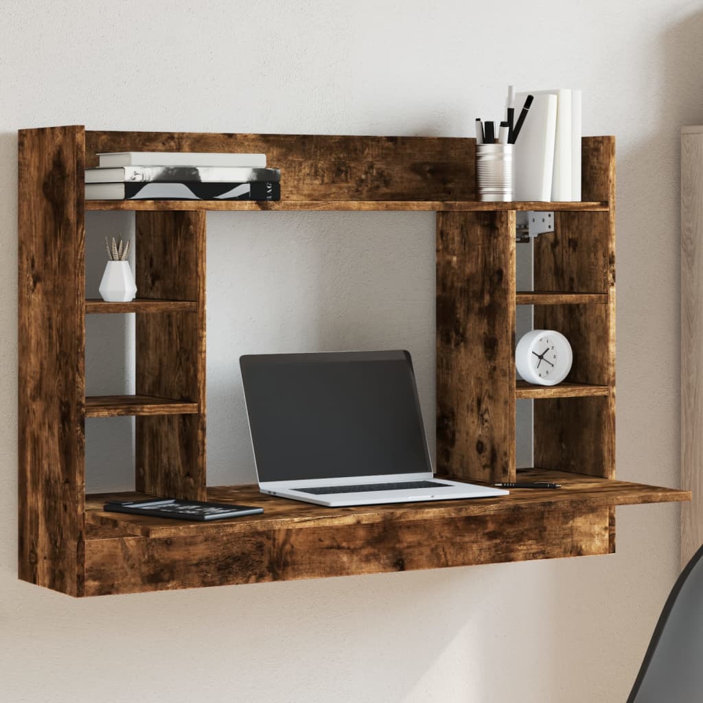 vidaXL Wall-Mounted Desk Smoked Oak 105x48x75 cm Engineered Wood