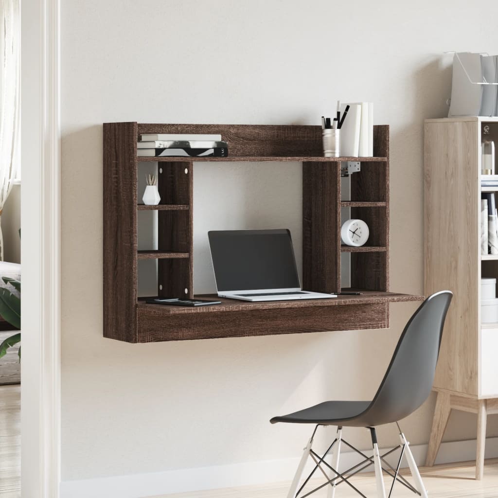 vidaXL Wall-Mounted Desk Brown Oak 105x48x75 cm Engineered Wood