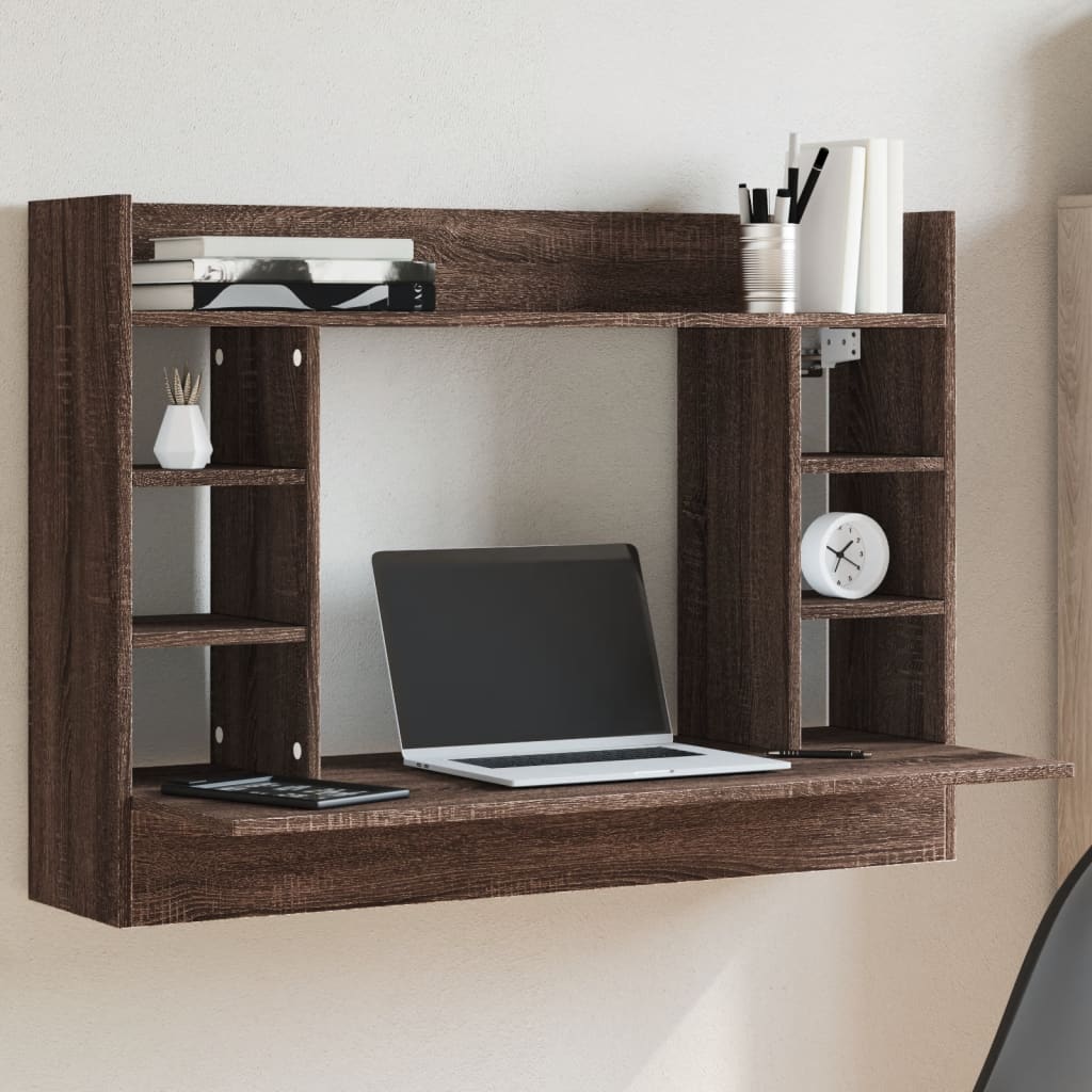 vidaXL Wall-Mounted Desk Brown Oak 105x48x75 cm Engineered Wood