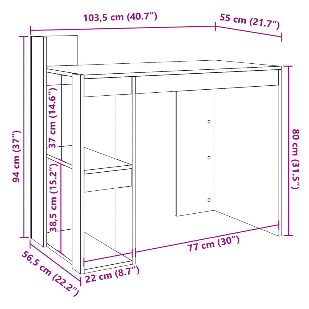 vidaXL Office Desk White 103.5x56.5x94 cm Engineered Wood