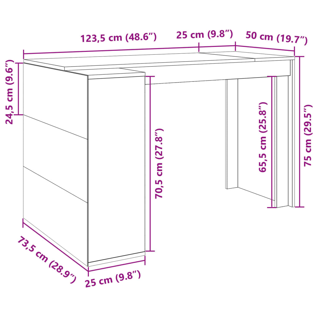 vidaXL Office Desk Black 123.5x73.5x75 cm Engineered Wood