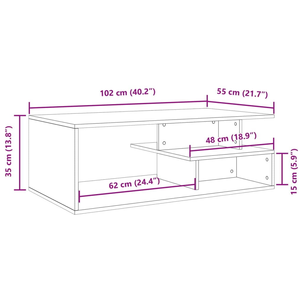 Coffee Table Brown Oak 102x55x35 cm Engineered Wood