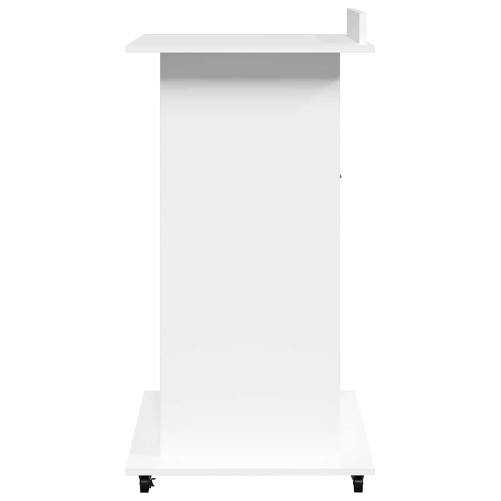 Lectern with Wheels & Drawer White 55x55x107 cm Engineered Wood