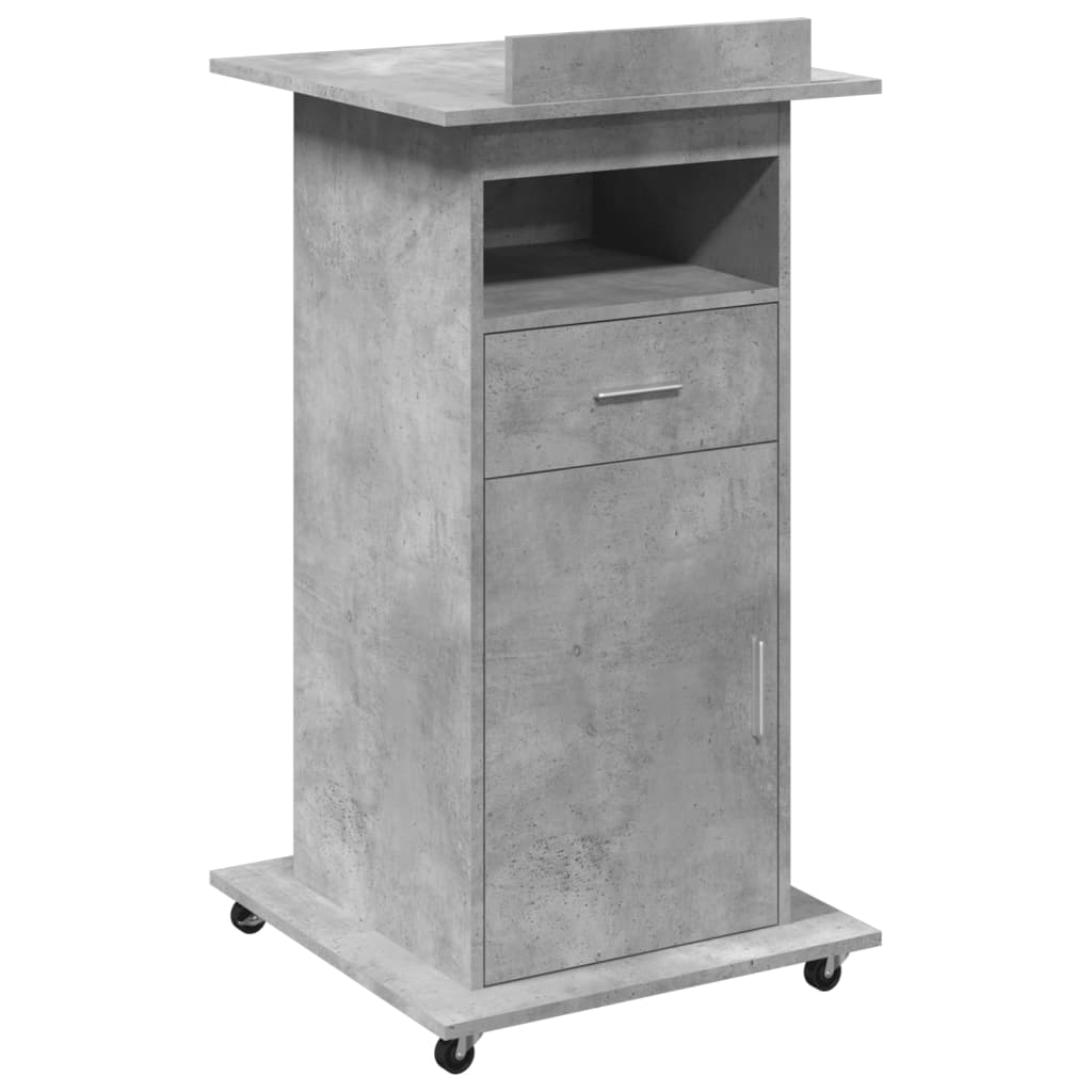 vidaXL Lectern with Wheels & Drawer Concrete Grey 55x55x107 cm Engineered Wood