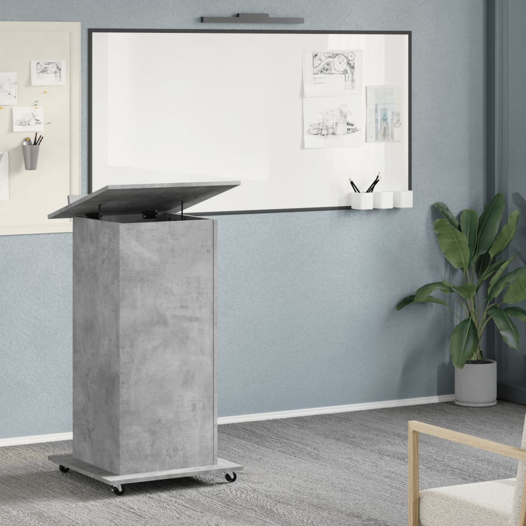 Lectern with Wheels & Drawer Concrete Grey 55x55x107 cm