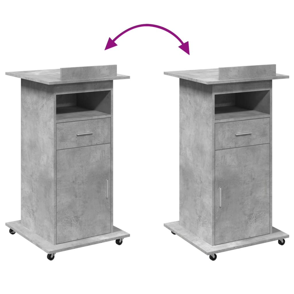 Lectern with Wheels & Drawer Concrete Grey 55x55x107 cm