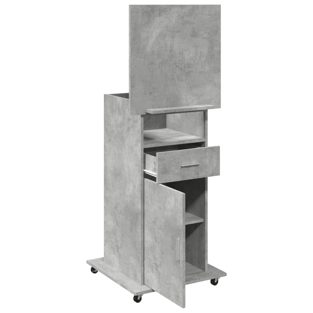 Lectern with Wheels & Drawer Concrete Grey 55x55x107 cm