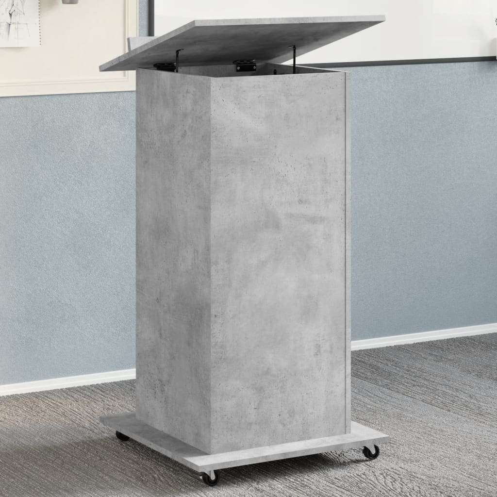 Lectern with Wheels & Drawer Concrete Grey 55x55x107 cm