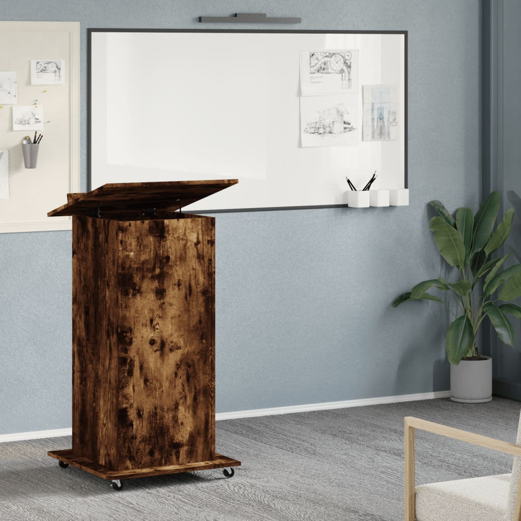 Lectern with Wheels & Drawer Smoked Oak 55x55x107 cm