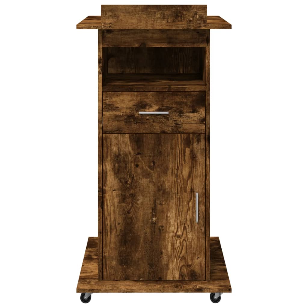 Lectern with Wheels & Drawer Smoked Oak 55x55x107 cm