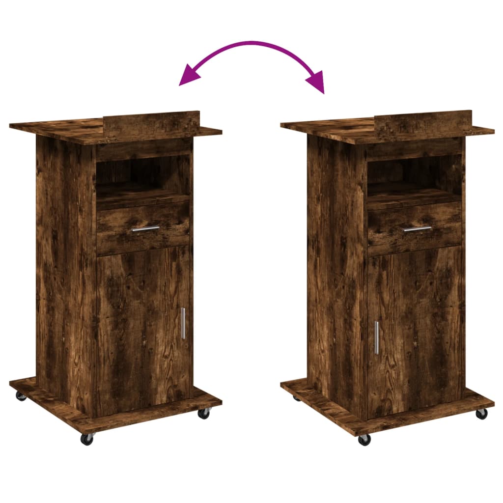 Lectern with Wheels & Drawer Smoked Oak 55x55x107 cm