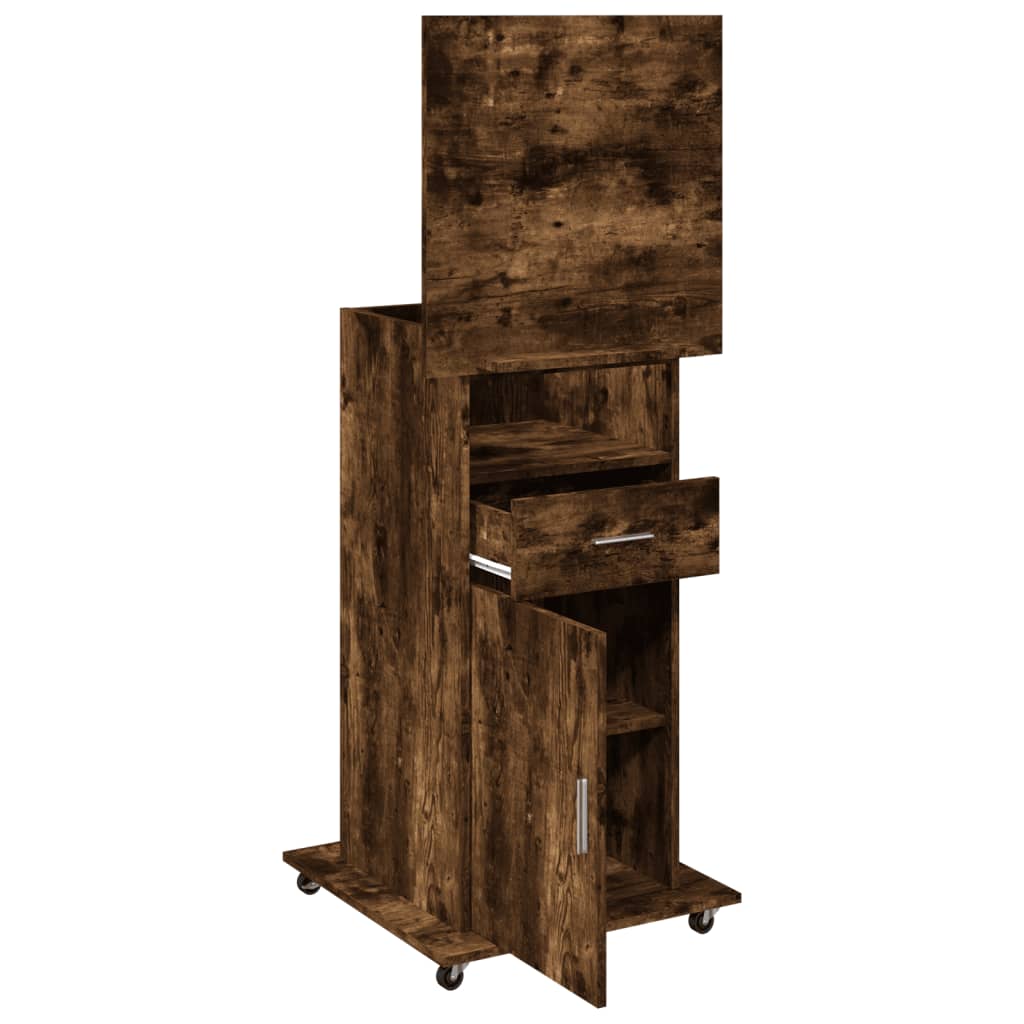 Lectern with Wheels & Drawer Smoked Oak 55x55x107 cm