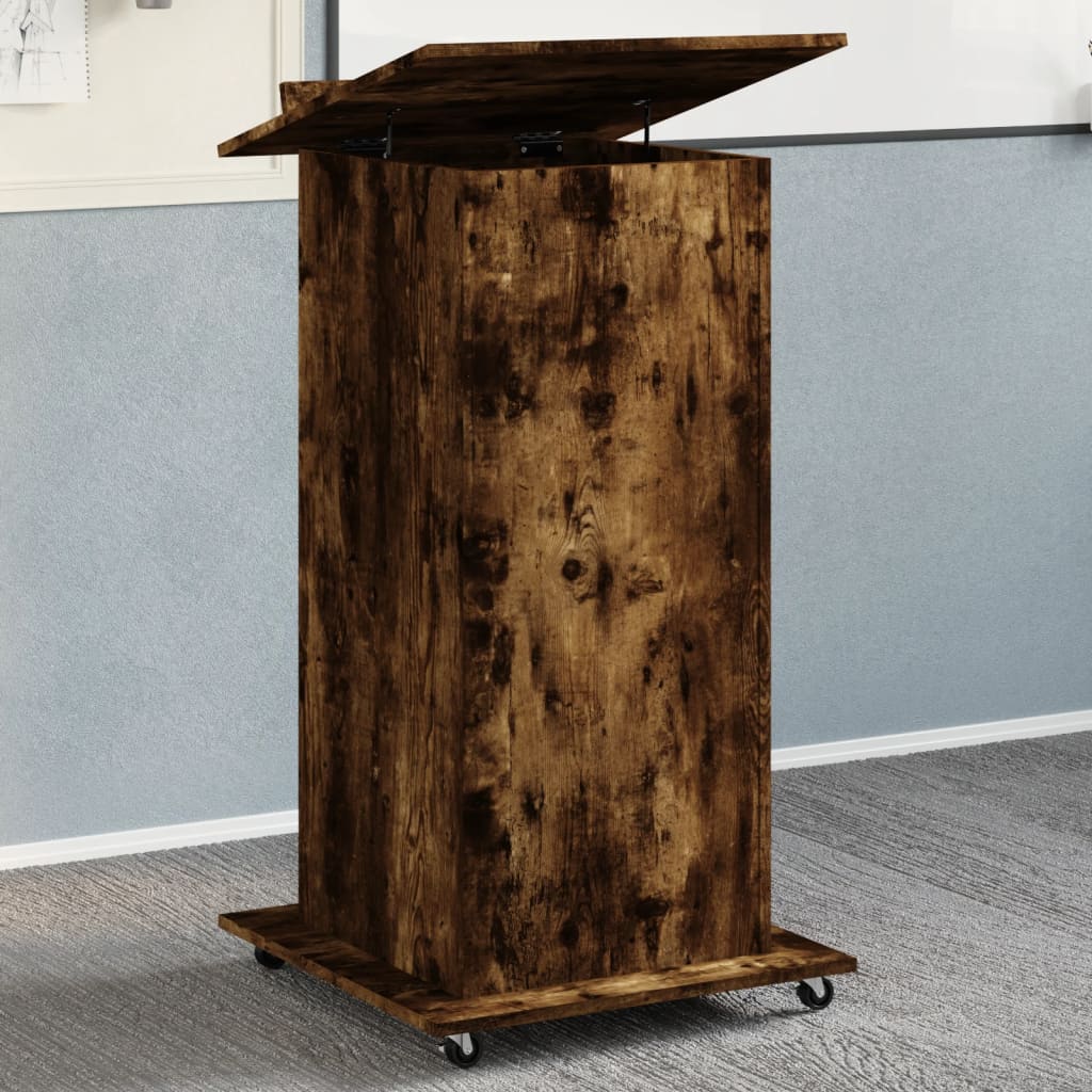 Lectern with Wheels & Drawer Smoked Oak 55x55x107 cm