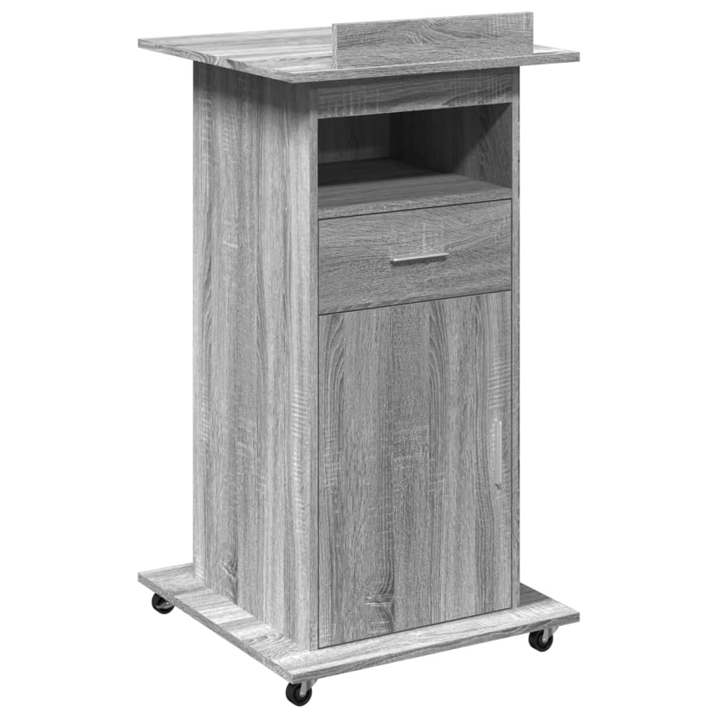 vidaXL Lectern with Wheels & Drawer Grey Sonoma 55x55x107 cm Engineered Wood