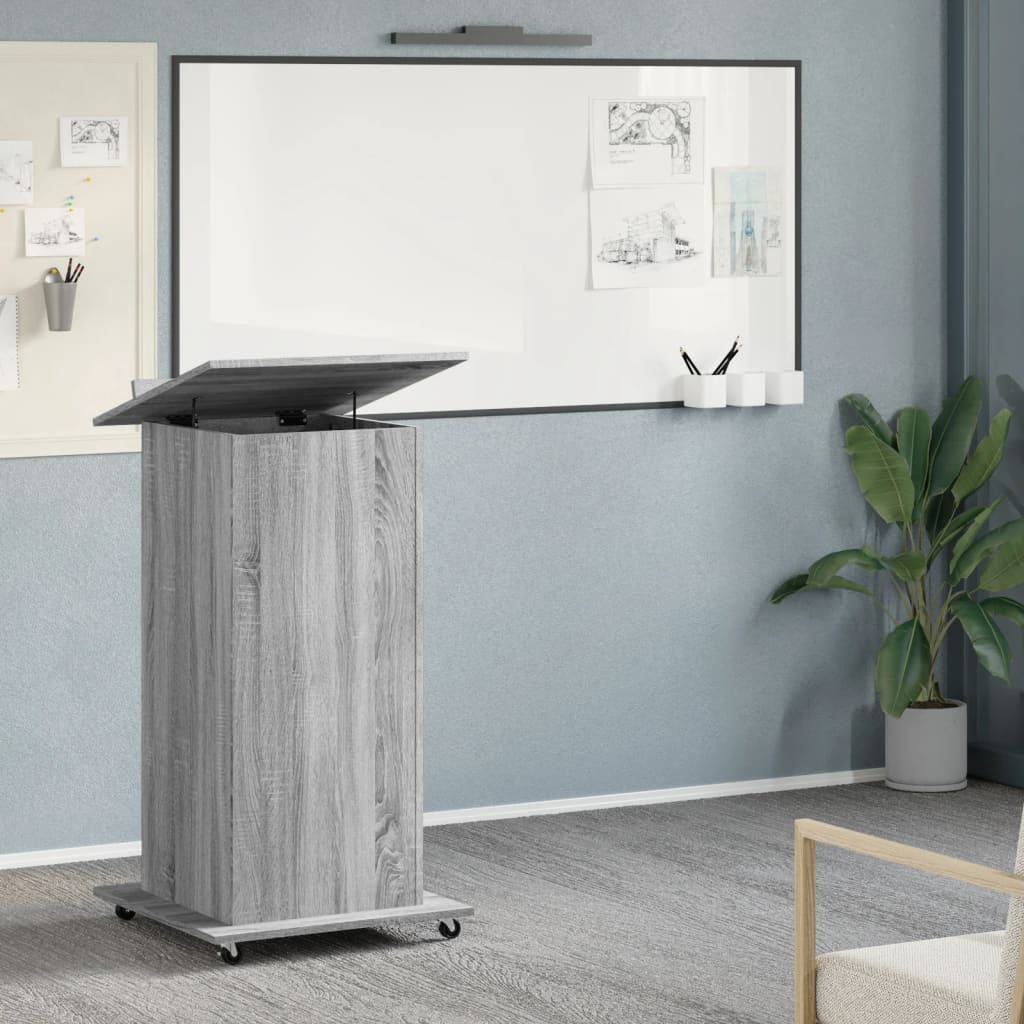 vidaXL Lectern with Wheels & Drawer Grey Sonoma 55x55x107 cm Engineered Wood