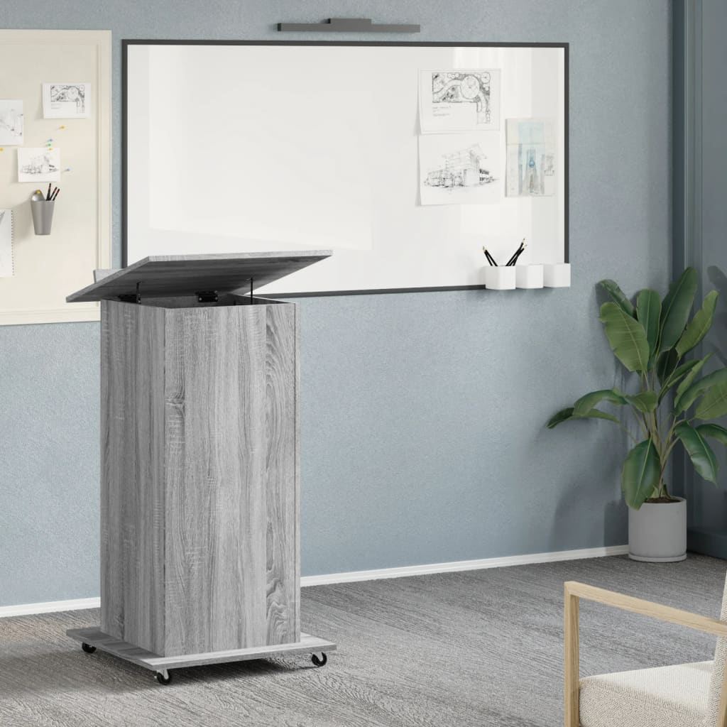 Lectern with Wheels & Drawer Grey Sonoma 55x55x107 cm