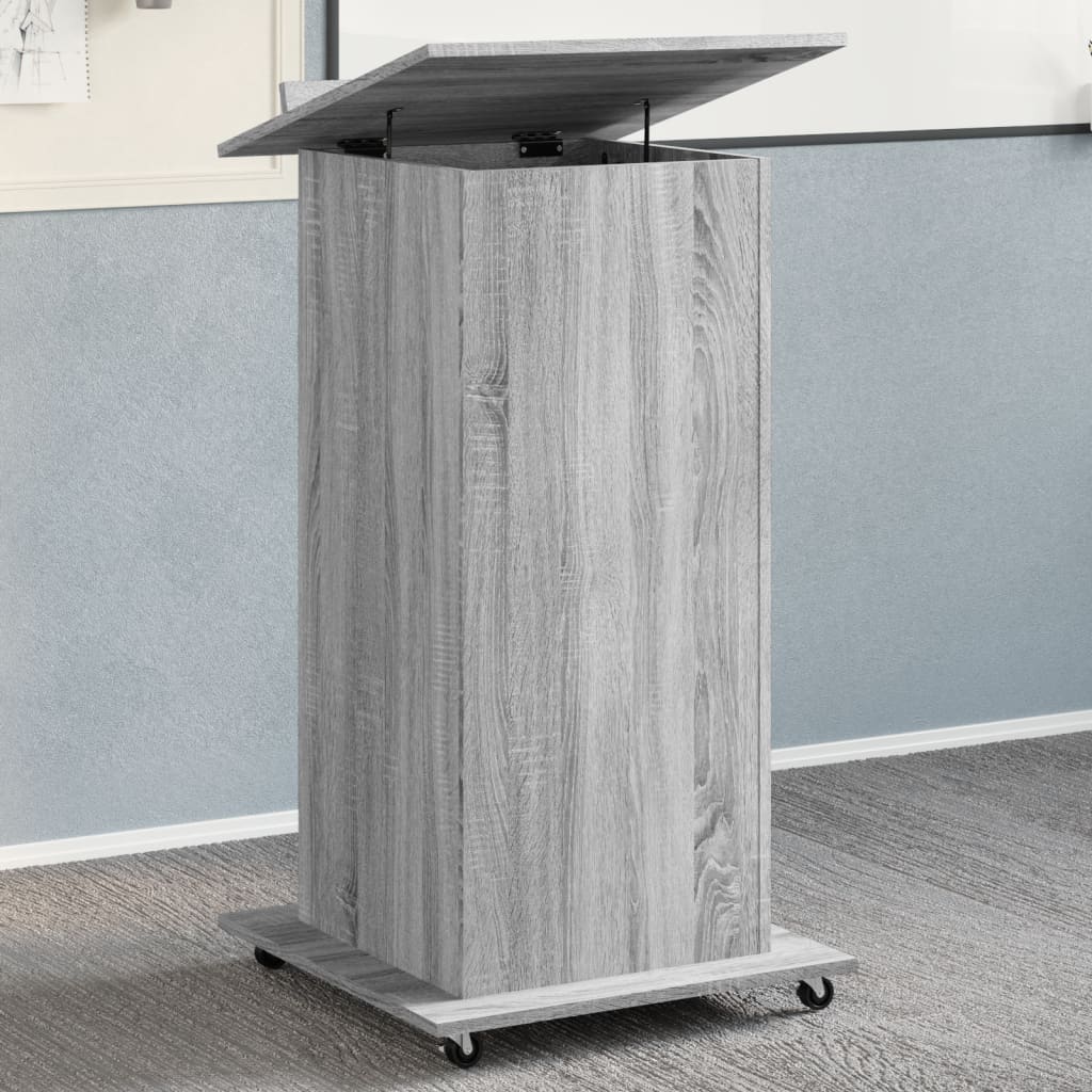 Lectern with Wheels & Drawer Grey Sonoma 55x55x107 cm