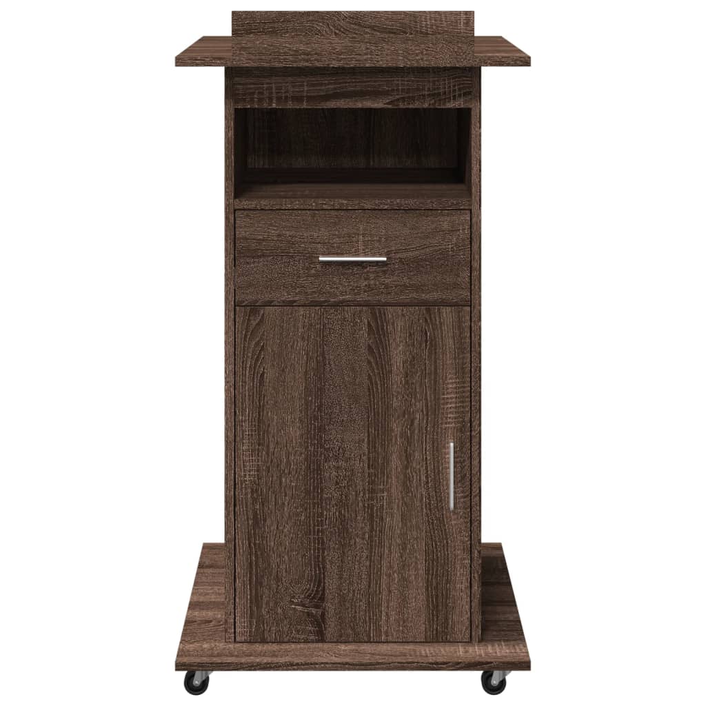 vidaXL Lectern with Wheels & Drawer Brown Oak 55x55x107 cm Engineered Wood