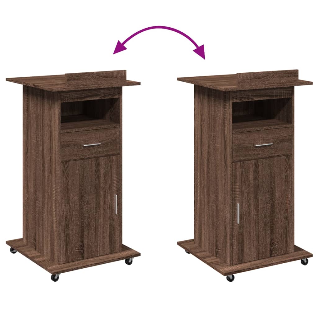 vidaXL Lectern with Wheels & Drawer Brown Oak 55x55x107 cm Engineered Wood
