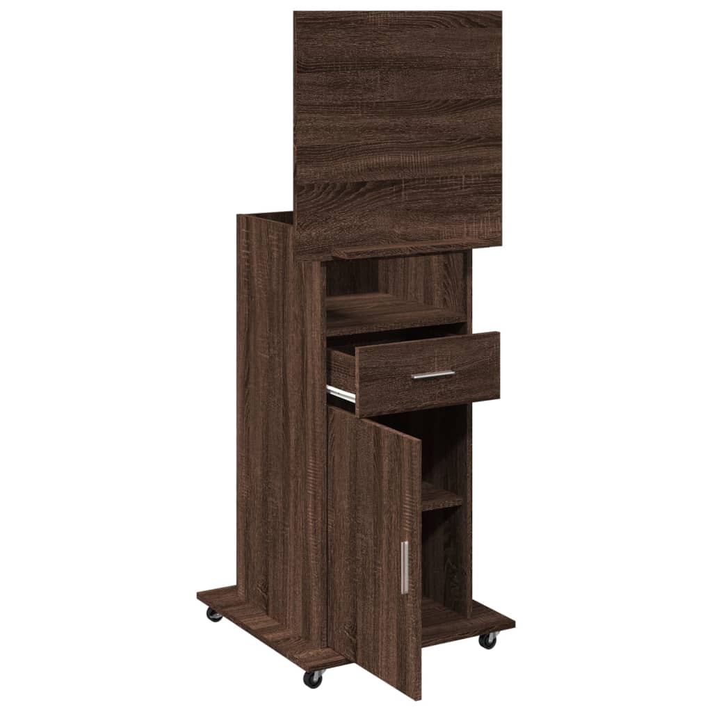 vidaXL Lectern with Wheels & Drawer Brown Oak 55x55x107 cm Engineered Wood