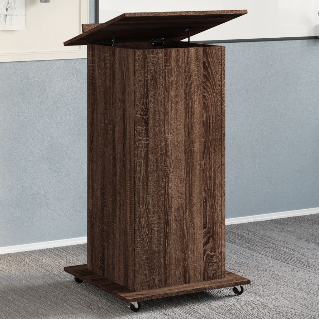 vidaXL Lectern with Wheels & Drawer Brown Oak 55x55x107 cm Engineered Wood