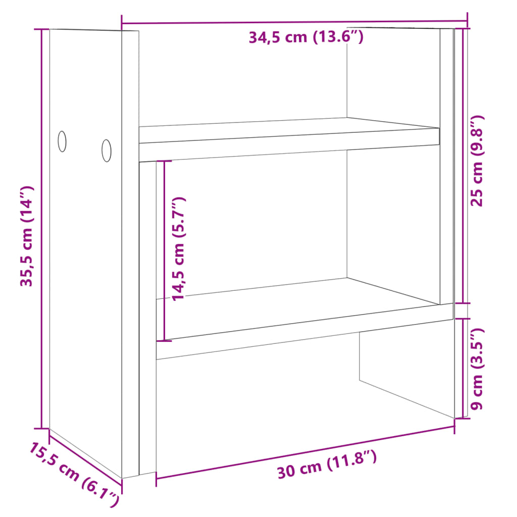 Desk Organiser Smoked Oak 34.5 x 15.5 x 35.5 cm Engineered Wood
